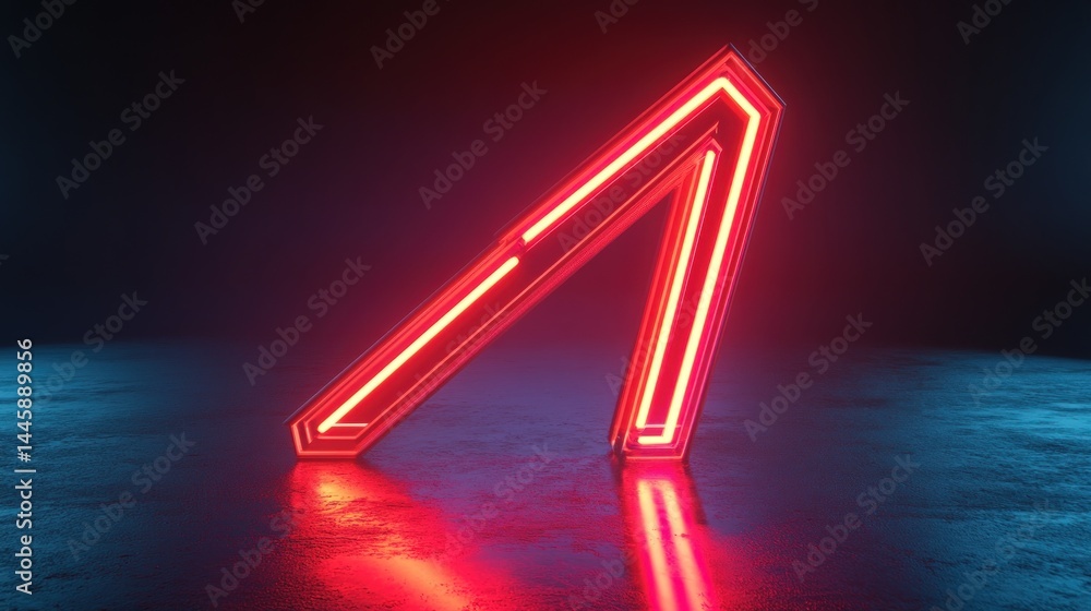 Poster a vivid red neon light in an abstract shape on a textured surface. the light reflects on the surface