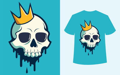 Royal Skull Drip – Bold Yellow Crown & Black Ink T-Shirt Graphic