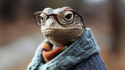 Fototapeta premium Hipster Lizard With Glasses. Smart And Funny.