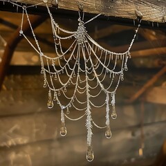 spiderweb drops frozen onto a Dew