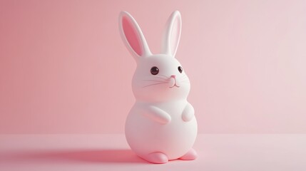 Obraz premium Cute white rabbit, pastel pink background
