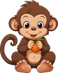 Cute Sitting Baby Monkey with Orange
