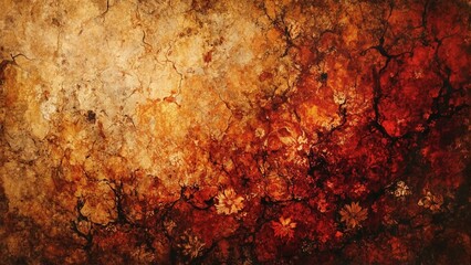 Scorched parchment glows with fiery colors, hinting at faded floral designs and an aged, antique feel.