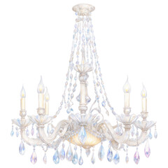 White Crystal Chandelier Watercolor PNG Transparent Isolated