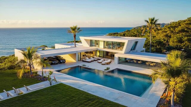 Modern beachfront luxury home with pool