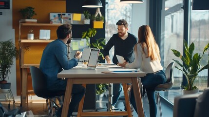 Fototapeta premium Collaborative Teamwork in Modern Office Setting