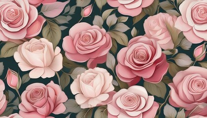 seamless floral patter with pink roses