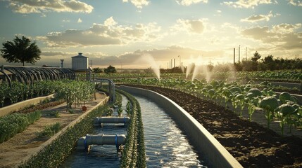 Fototapeta premium Irrigation system in a sustainable farm