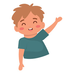 Cheerful boy waving hand. Vector