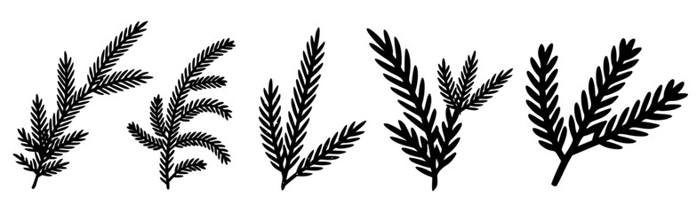 Pine Tree Branch Silhouette Vector Collection