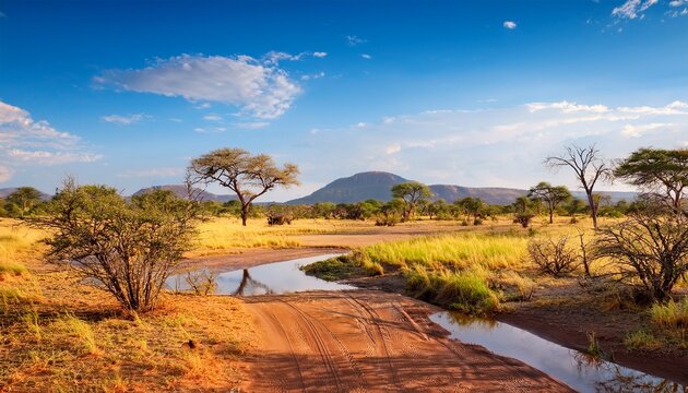 african landscape in the hwange national park zimbabwe