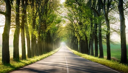 Naklejka premium road along a tree avenue