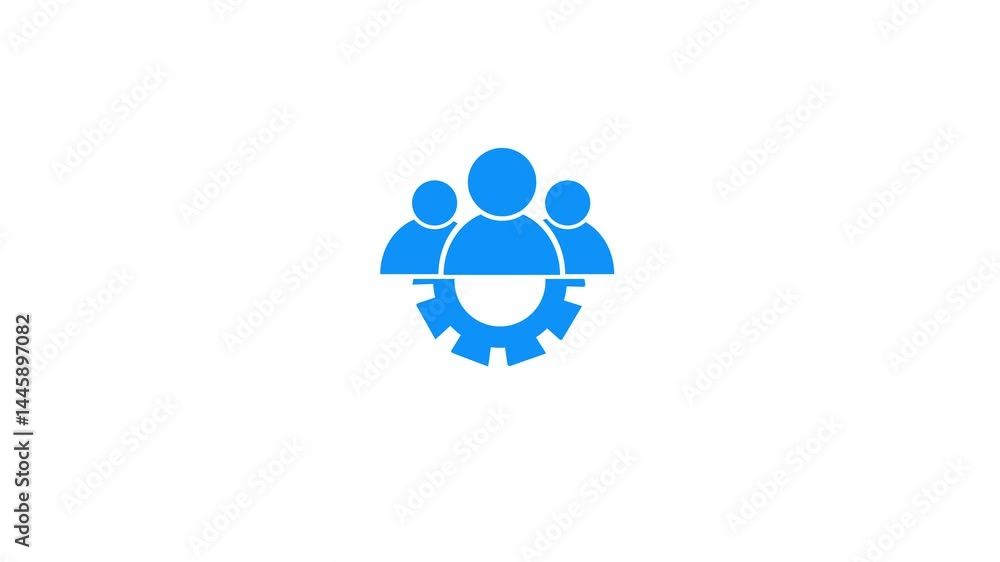 Poster animated of group people with gear icon..man and setting neon line icon isolated on black.