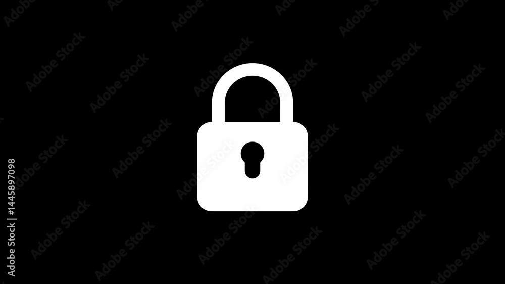 Poster dynamic lock icon glowing lock icon animation cyber security concept on black background.dynamic loc