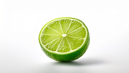 close up view of single slice of lime isolated on white background