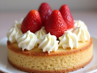 A cake with strawberries and cream on top