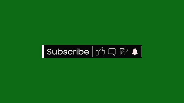 "4K Minimalist Animated YouTube Subscribe, Like, Share, Comment & Notification Bell Button – Lower Third with Green Screen Background and Alpha Channel"