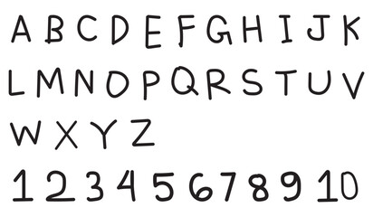 Hand drawn alphabet and numbers in playful doodle  uppercase font