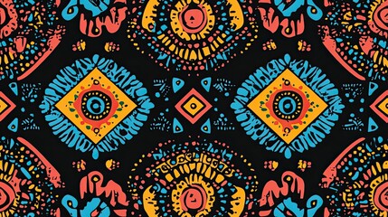 Fototapeta premium Vibrant Tribal Pattern With Geometric Shapes. Seamless Ethnic Print.