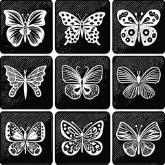 Obraz premium Monochrome Insect butterfly black winged gorgeous insect set isolated vector illustration
