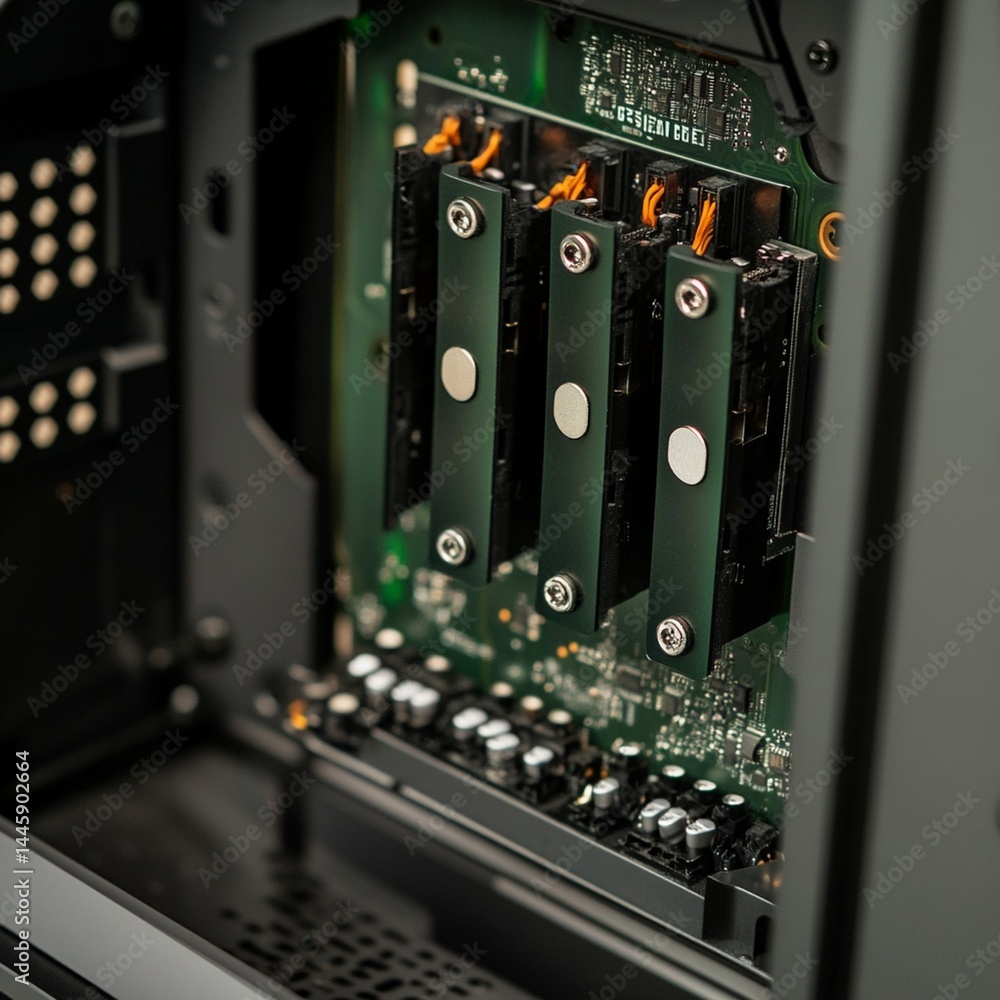 Poster high performance computer ram modules green circuit board technology data dark speed memory system
