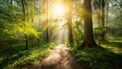 Obraz premium waldweg mit sonnenschein