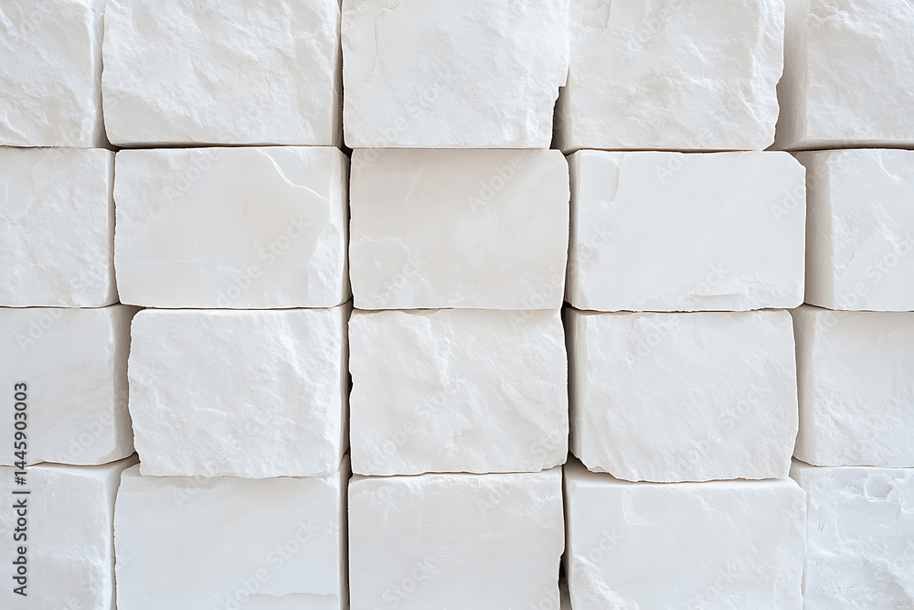 Poster white stone blocks: stacked for architectural or decorative use. minimalist aesthetic with geometric