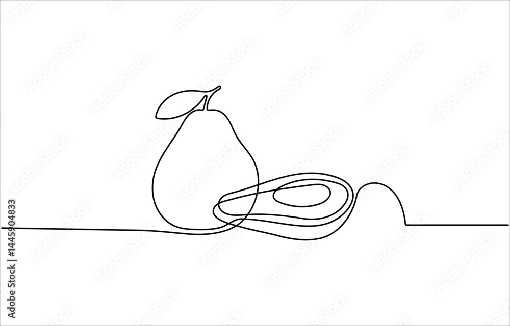 Poster avocado one line icon. one line drawing background. continuous line drawing of avocado. vector illus