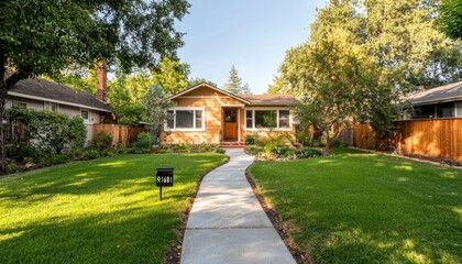 Fototapeta premium Sunny home on a well-kept lawn