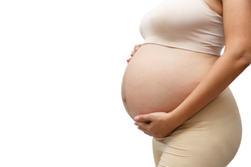 Portrait of a pregnant woman touching her big belly close up, mother, pregnancy, people and expectation. Woman holding big pregnant stomach