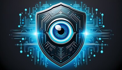shield design with cybernetic patterns and robotic eye symbolizes ai in cybersecurity perfect for digital defense themes