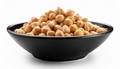 black bowl of chickpeas isolated on a white background