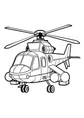 Helicopter Coloring Page for Kids – Printable Military and Rescue Helicopter Vector Illustration, Fun Aircraft Silhouette for Coloring Book and Aviation Lovers
