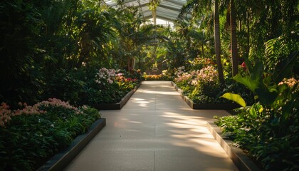 Obraz premium Tropical greenhouse pathway