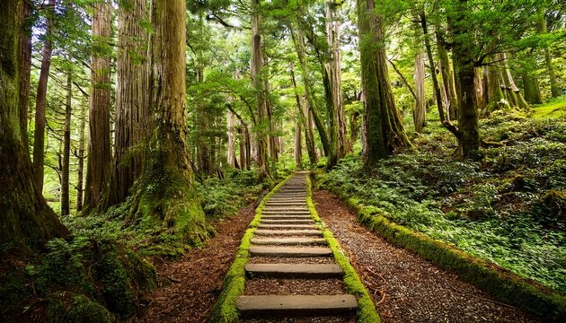 old forest path in summer hakone japan