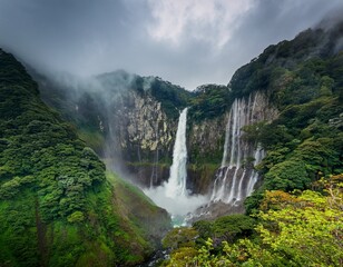 nachi falls on a cloudy day nachikatsuura wakayama prefecture japan