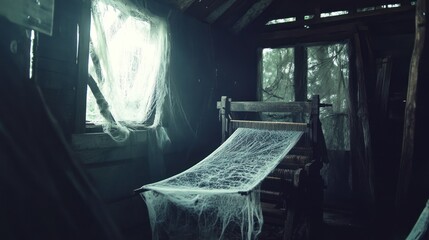 Abandoned Loom Room with Cobwebs