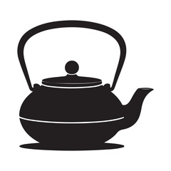 East round tea pot icon Vector Black silhouettes. with white background