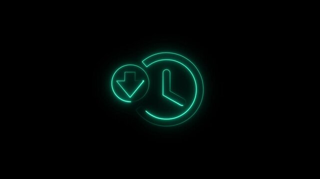 Glowing Neon Downtime Arrow Icon Isolated on Black Background. HD Video Graphic Animation.