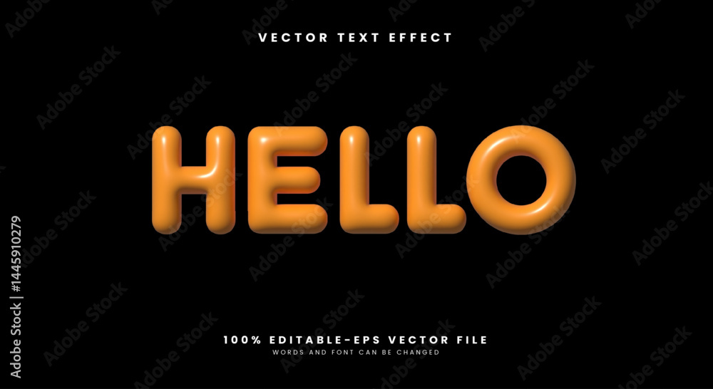 Poster hello 3d inflated editable text effect template suitable for cute style