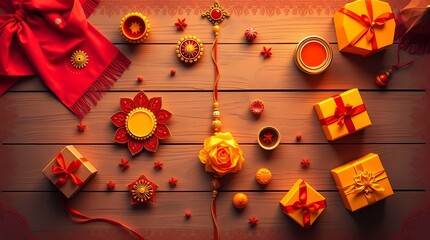 Indian Flat Lay for Raksha Bandhan with Cultural Props