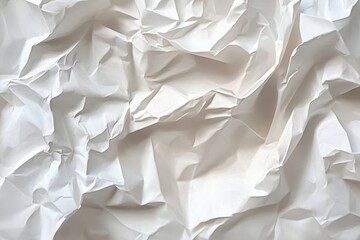 Obraz premium Crumpled white paper texture with intricate creases and folds on plain background, conveying raw authenticity and simplicity
