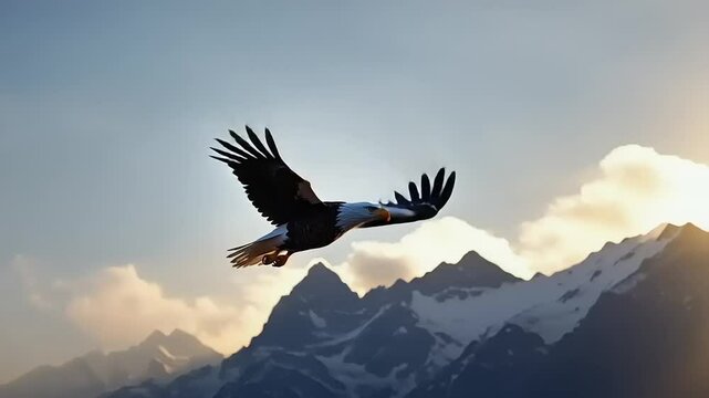 Majestic eagle soaring above mountains.