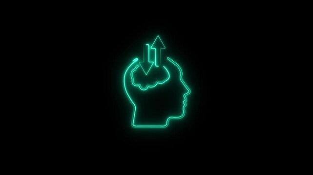 Glowing Neon Open Mind Icon Isolated on Black Background. HD Video Graphic Animation.