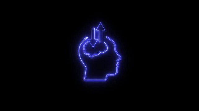 Glowing Neon Open Mind Icon Isolated on Black Background. HD Video Graphic Animation.