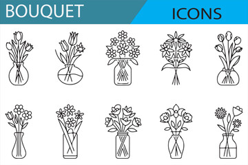 Various Flower Arrangement Icons for Wedding and Gift Design