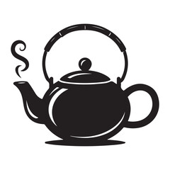East round tea pot icon Vector Black silhouettes. with white background