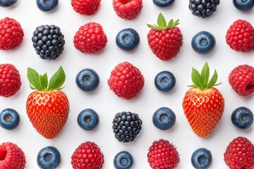 Fresh mixed berries on a white background, close-up.