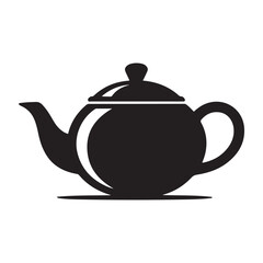 East round tea pot icon Vector Black silhouettes. with white background