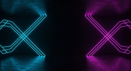 Obraz premium Abstract Neon X Shapes Glowing Cyan and Magenta Light Art Background